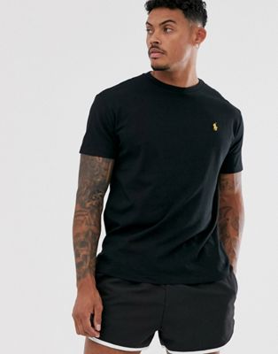 Polo Ralph Lauren - Zwart en goud Capsule T-shirt met spelerslogo in zwart