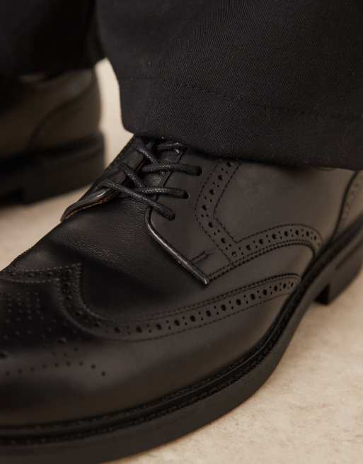 Polo Rlaph Lauren Asher smart leather wingtip shoes in black | ASOS