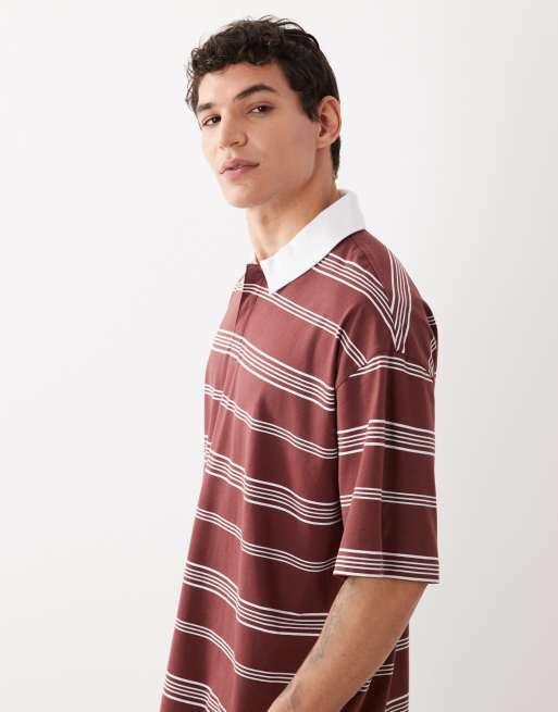 Polo rojo a rayas extragrande de estilo rugby de ASOS DESIGN, 4 de 5