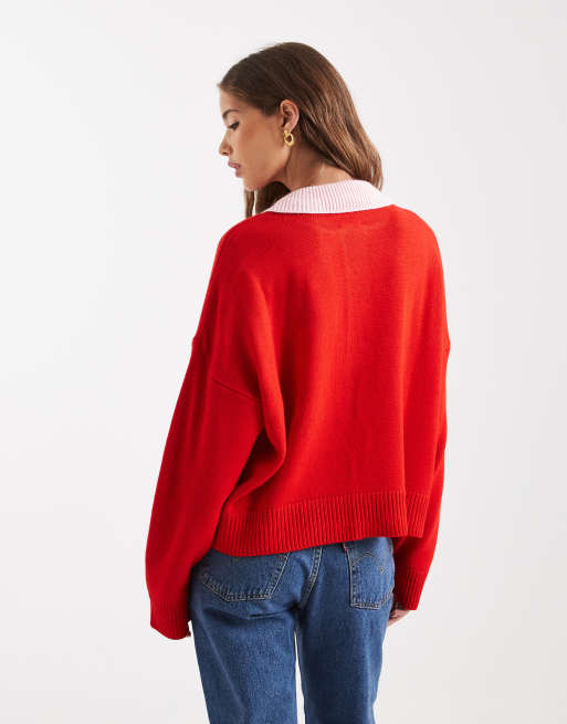 Polo rojo con solapas en contraste de punto de ASOS DESIGN, 3 de 4