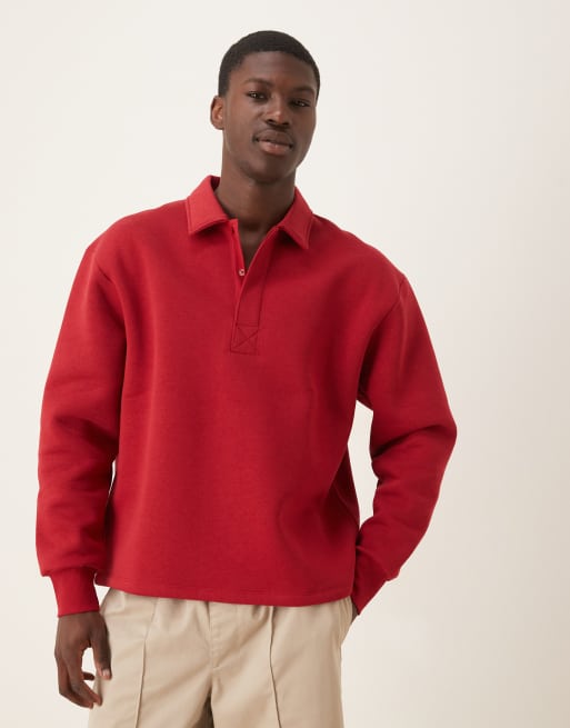 Polo rojo extragrande con tapeta de botones oculta de ASOS DESIGN
