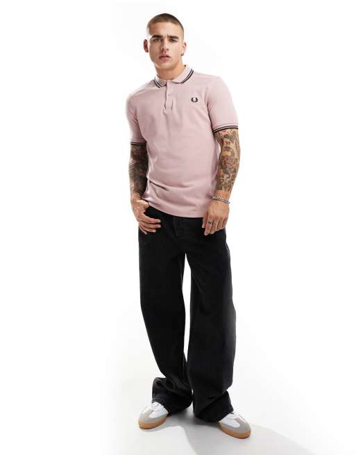 Polo rosa claro con ribetes dobles de Fred Perry