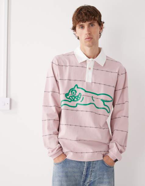 Polo rosa claro de estilo rugby con estampado de alambres de espino y perro Running Dog de Ice Cream - view 1