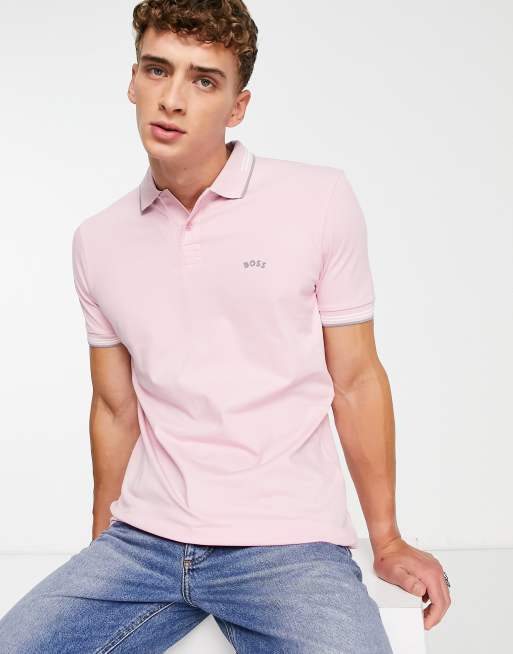 Polo rosa con logo curvado Paul de BOSS Green 