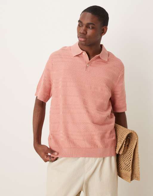 Polo rosa de punto texturizado de Selected Homme