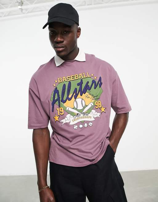 Polo rosa extragrande con estampado en la parte delantera de ASOS DESIGN 