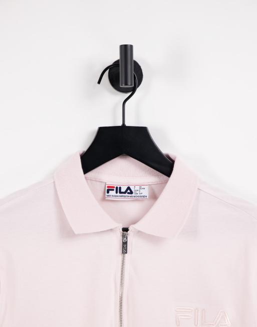 Polo rosa pastel con logo y cremallera exclusivo en ASOS de Fila