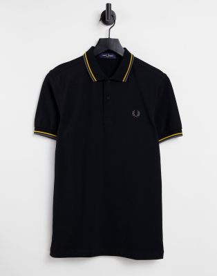 фото Поло с двойным кантом черного, золотистого и серого цвета fred perry-черный