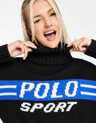 Polo Sport Ralph Lauren roll neck knitted jumper in black - ASOS Price Checker