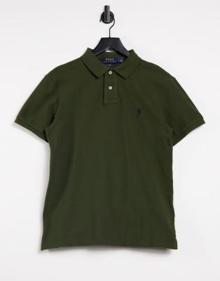   Asos Поло узкого кроя оливкового цвета из пике с логотипом игрока Polo Ralph Lauren-Зеленый цвет