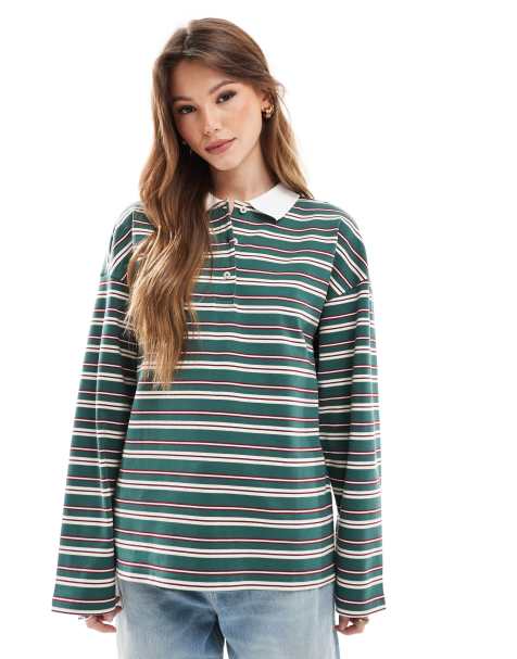 Polo verde a rayas de estilo rugby de ONLY - view 1