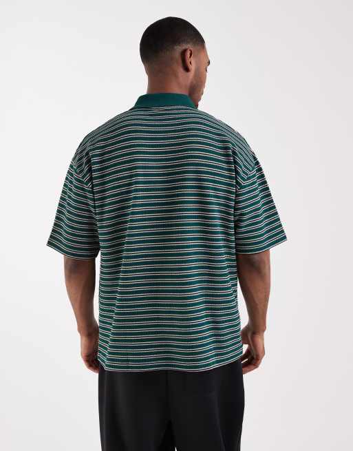 Polo verde a rayas texturizadas holgado de tejido grueso de ASOS DESIGN, 5 de 5