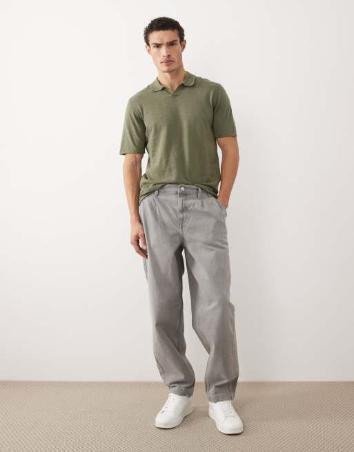 Polo verde caqui con cuello abierto de punto de Jack & Jones, 2 de 5