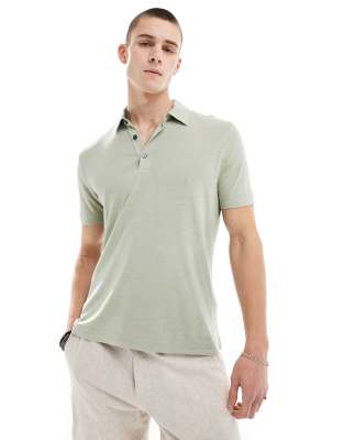 Polo verde claro con cuello abierto de mezcla de lino de Abercrombie & Fitch
