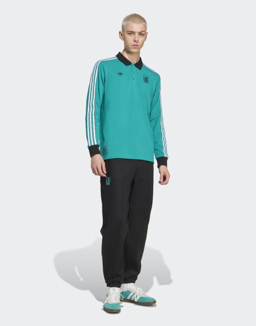 Polo verde mar de manga larga con diseño del Liverpool FC Terrace Icons de adidas Originals