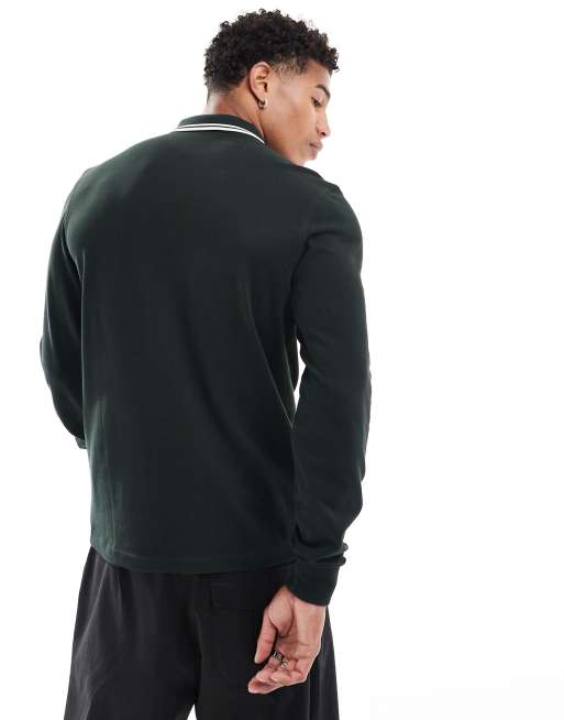 Polo verde noche de manga larga con ribetes dobles de Fred Perry, 4 de 4