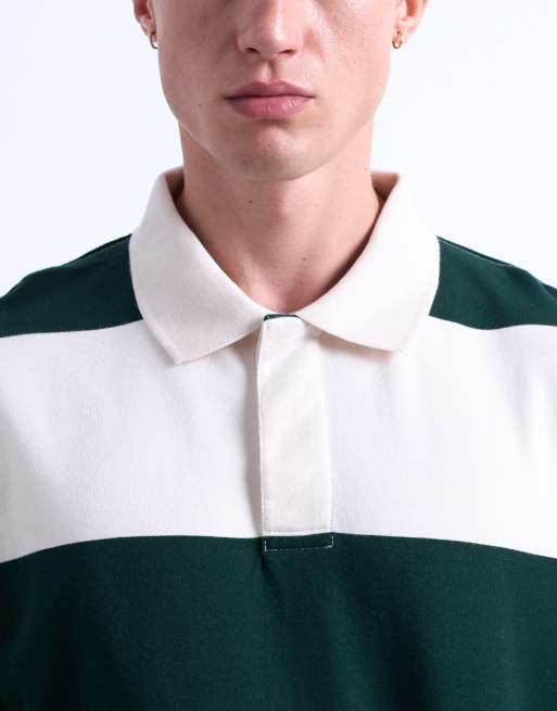 Polo verde oscuro a rayas de estilo rugby y corte extragrande de Topman, 3 de 5