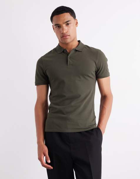 Polo verde oscuro básico ajustado de piqué de ASOS DESIGN - view 1