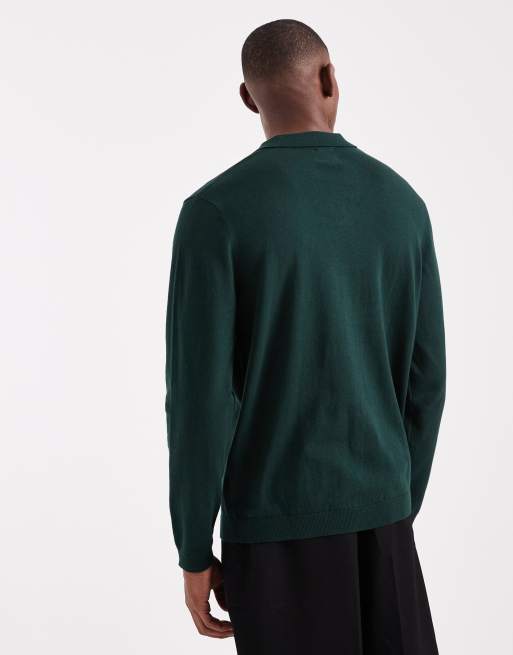 Polo verde oscuro básico de manga larga con muesca en el cuello de punto de ASOS DESIGN, 3 de 5
