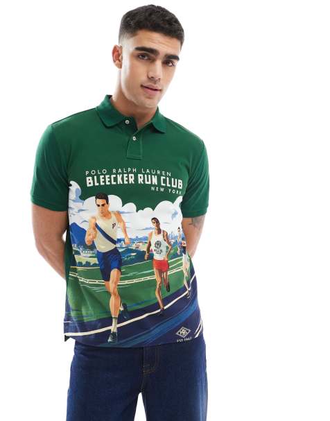 Polo verde oscuro de corte custom con estampado de carrera "Run Club" de piqué de Polo Ralph Lauren - view 1