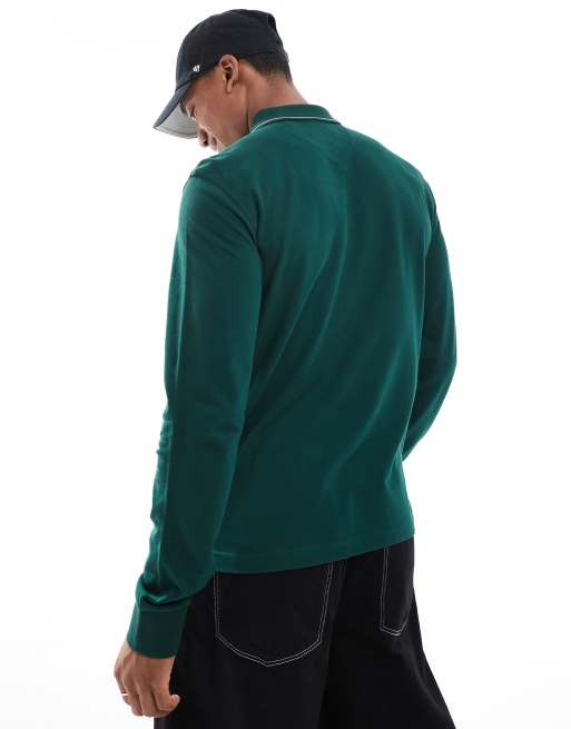 Polo verde oscuro de corte estandar y manga larga con ribetes y logo de GANT ASOS