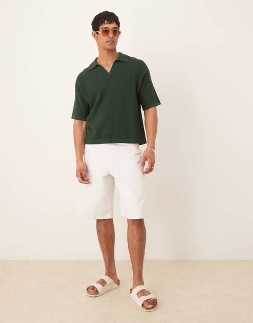 Polo verde oscuro holgado con muesca en el cuello de punto texturizado de ASOS DESIGN , 4 de 4