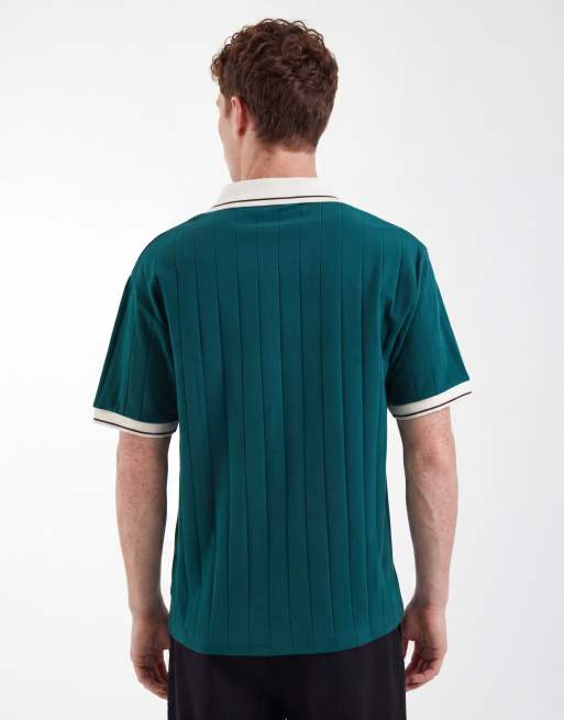 Polo verde oscuro holgado con solapas en contraste de canalé ancho de ASOS DESIGN, 5 de 5