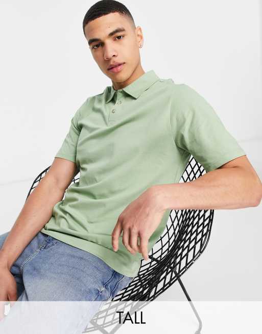 Polo verde pálido con cuello de botones de Another Influence Tall