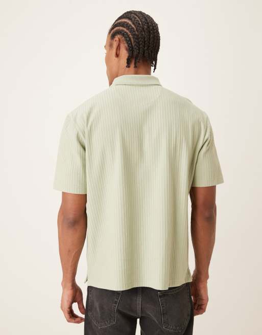 Polo verde pálido de manga corta con cremallera corta y logo Dobson de Farah, 3 de 5