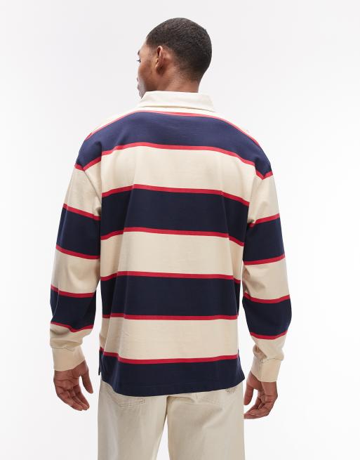 Polo verde y azul marino a rayas en contraste de estilo rugby de Timberland, 3 de 5