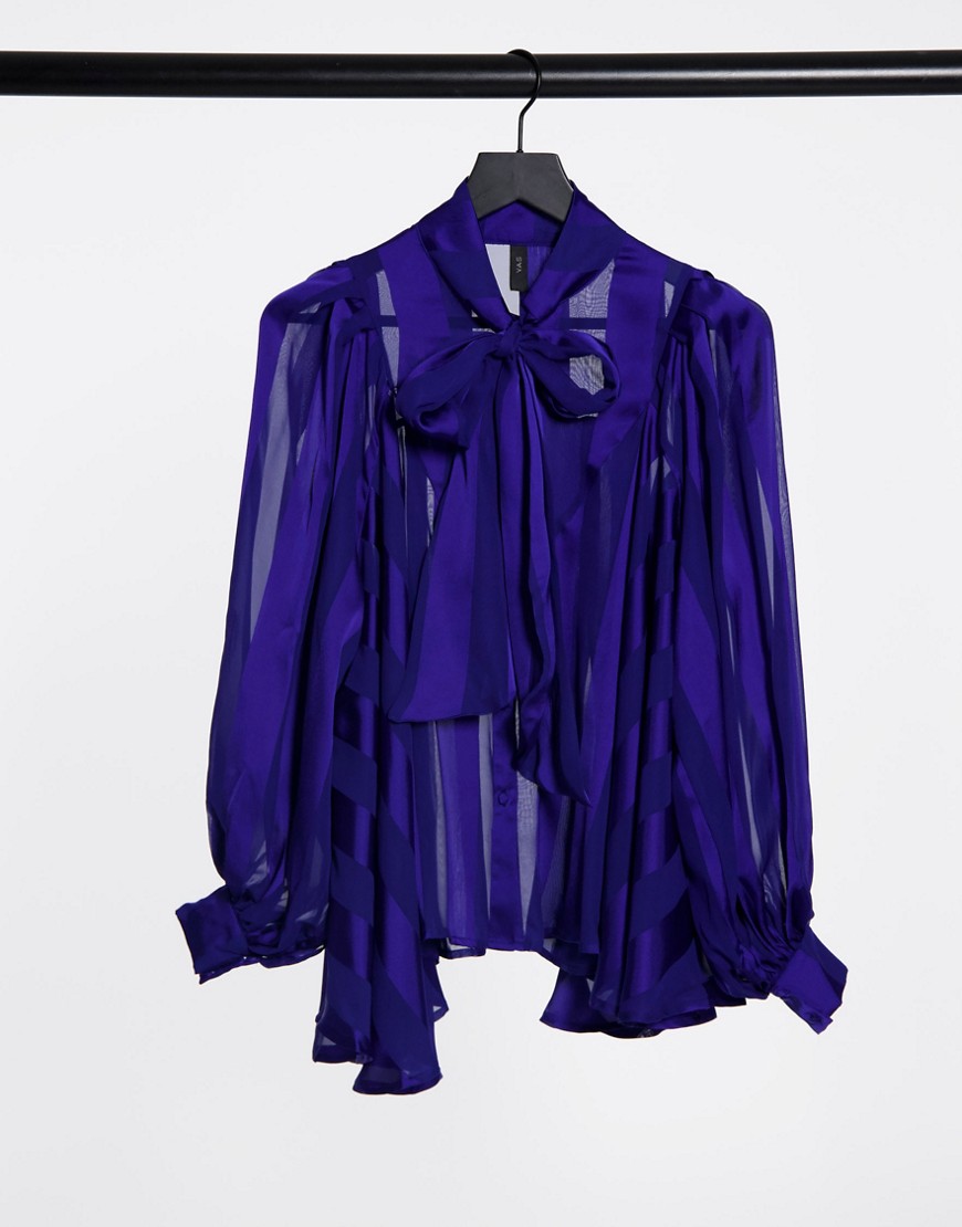 Полупрозрачная блузка с бантом кобальтово-синего цвета Y.A.S-Синий
