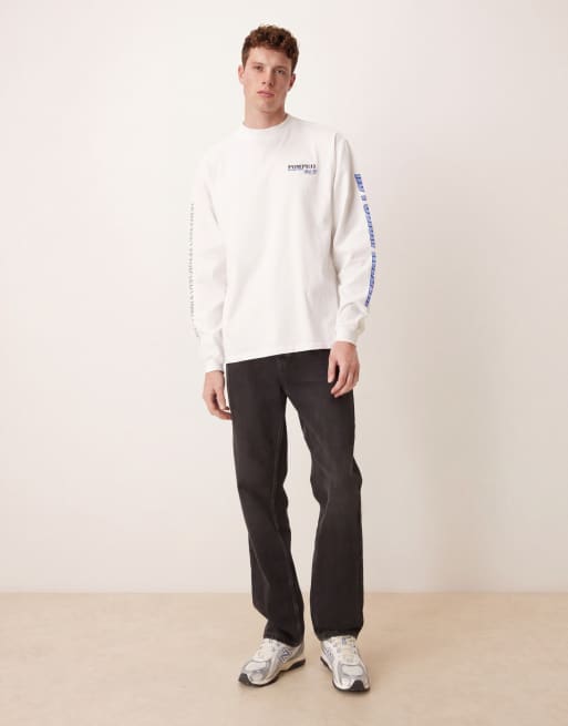 Pompeii 100% cotton long sleeve t-shirt with logo back print in white, 3 of 5