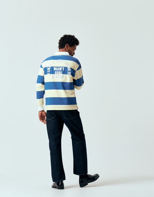 Pompeii 100% cotton rugby sweatshirt in yellow and blue stripe, 2 of 5