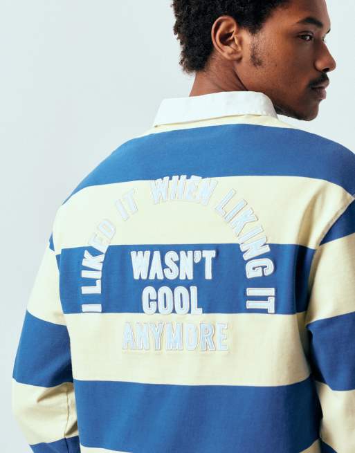 Pompeii 100% cotton rugby sweatshirt in yellow and blue stripe, 3 of 5
