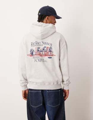 Pompeii UK Pompeii cotton hoodie with graphic back print in grey marl