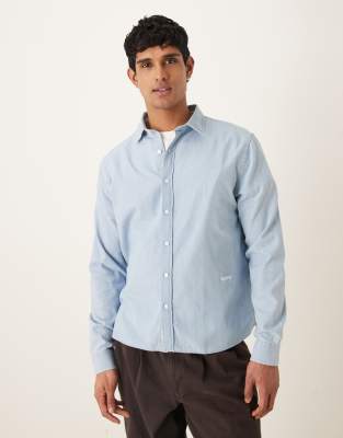 Pompeii UK Pompeii cotton long sleeve logo oxford shirt in blue