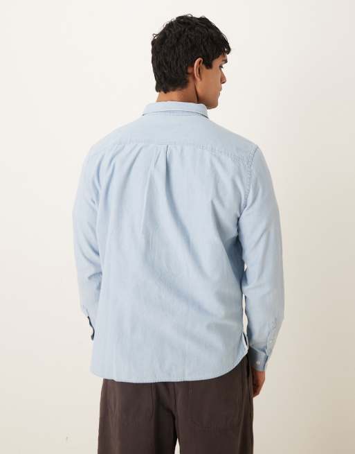 Pompeii cotton long sleeve logo oxford shirt in blue, 3 of 5