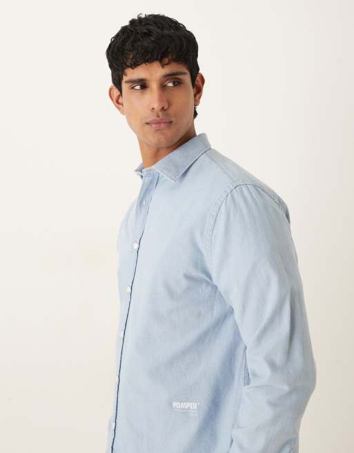 Pompeii cotton long sleeve logo oxford shirt in blue, 4 of 5