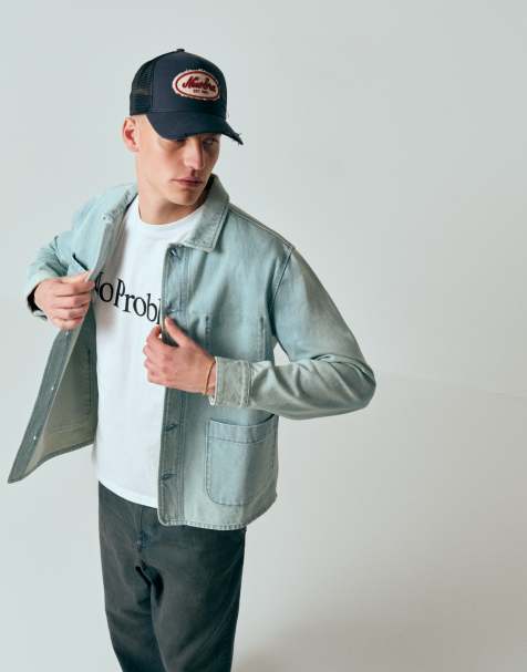 Pompeii denim button up chore jacket in mid wash blue - view 1