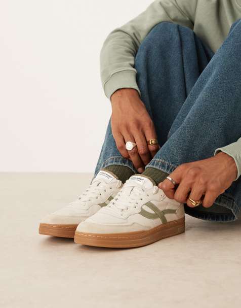 Pompeii elan pippa leather gum sole trainers in off white and green - view 1