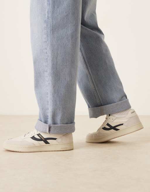 Pompeii elan pippa leather trainers in off white and navy, 5 of 5