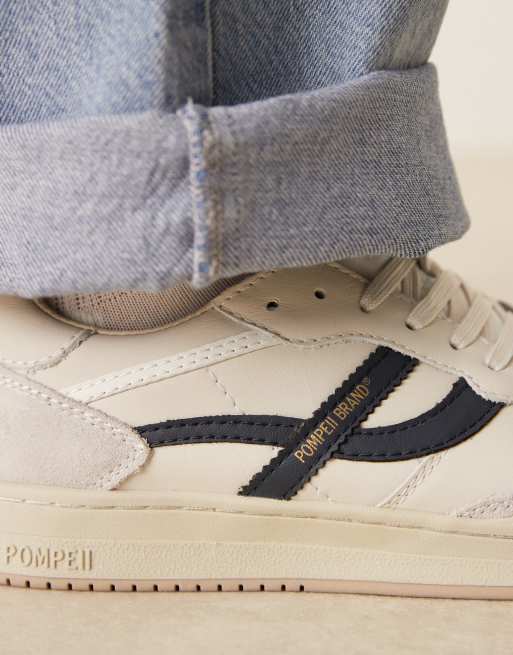 Pompeii – Elan Pippa – Naturvit och marinblå sneakers i läder, 4 av 5