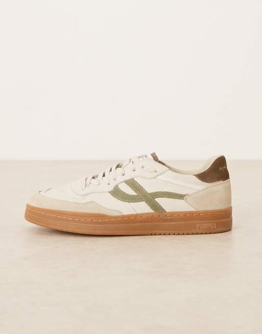 Pompeii - Elan Pippa - Råhvide og grønne sneakers med snørebånd i læder, 2 af 5