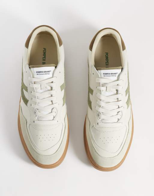 Pompeii – ELan Pippa – Schnür-Sneaker in Wollweiß und Grün aus Leder, 2 von 5