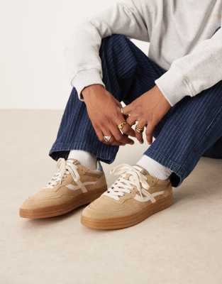 Pompeii elan pippa suede gum sole trainers in beige and white