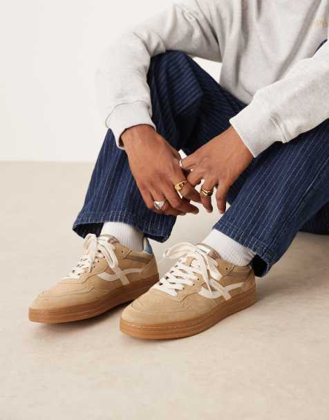 Pompeii elan pippa suede gum sole trainers in beige and white - view 1