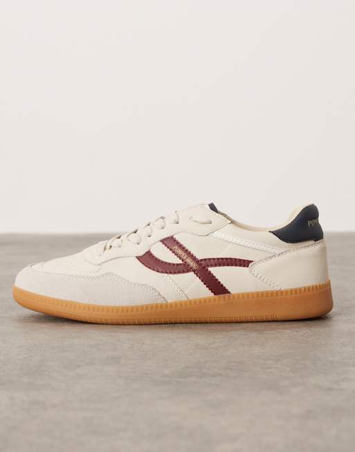 Pompeii elan sala leather gum sole trainers in white and red, 2 of 5