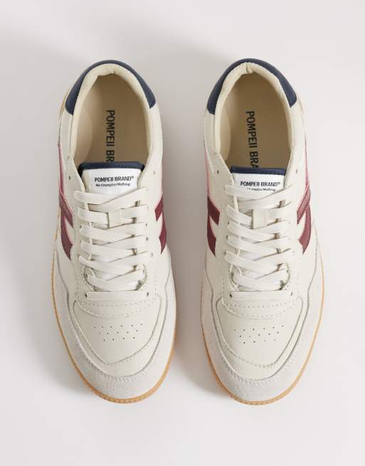 Pompeii Elan Sala leren sneakers met gumzool in wit en rood, 2 van 5