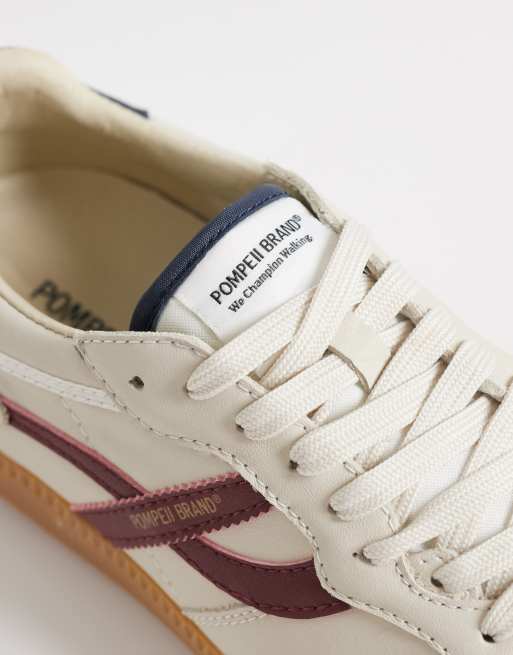 Pompeii Elan Sala leren sneakers met gumzool in wit en rood, 3 van 5