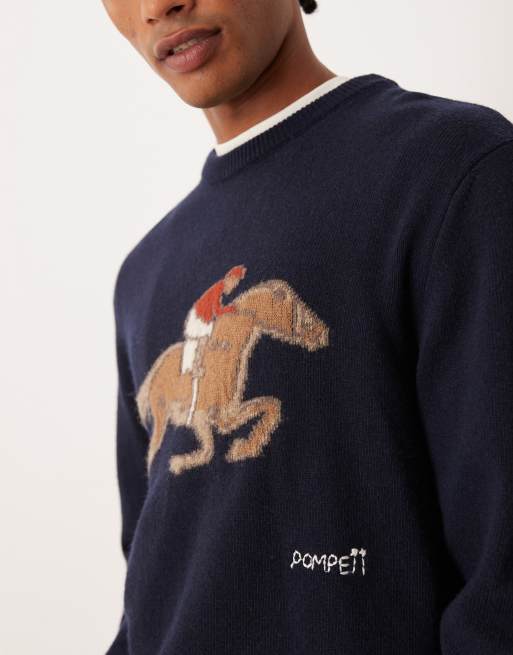 Pompeii - Equestrian - Marineblå strikket trøje med grafisk logo, 5 af 5